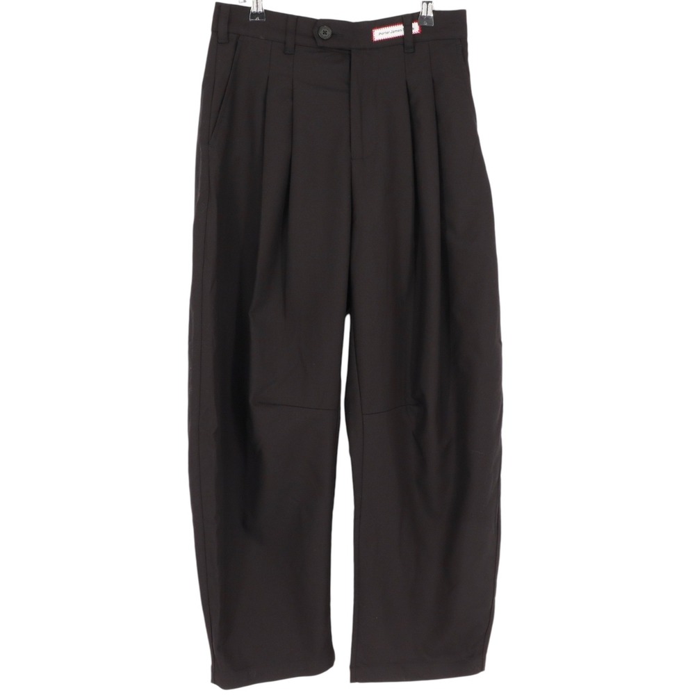 Porter James Sports Dart-Knee Pleated Trousers Size S Black Structured Cotton
